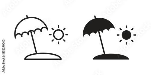 Beach icons for apps and print media. Editable stroke and flat icons