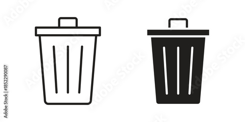 Bin icons for apps and print media. Editable stroke and flat icons