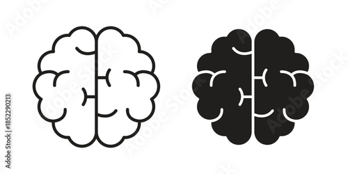 Brain icons for apps and print media. Editable stroke and flat icons