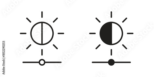 Brightness icons for apps and print media. Editable stroke and flat icons