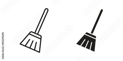 Broom icons for apps and print media. Editable stroke and flat icons