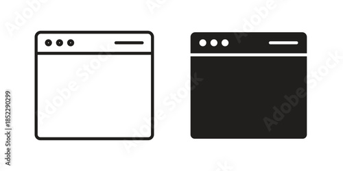 Browser window icons for apps and print media. Editable stroke and flat icons
