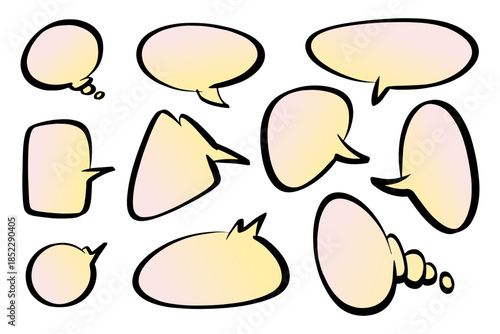 Set of comic speech bubbles and blank clouds for dialogue and message