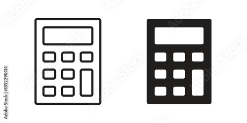 Calculator icons for apps and print media. Editable stroke and flat icons