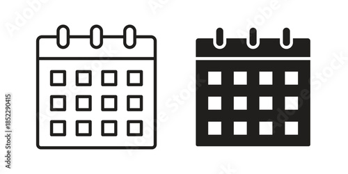 Calendar icons for apps and print media. Editable stroke and flat icons