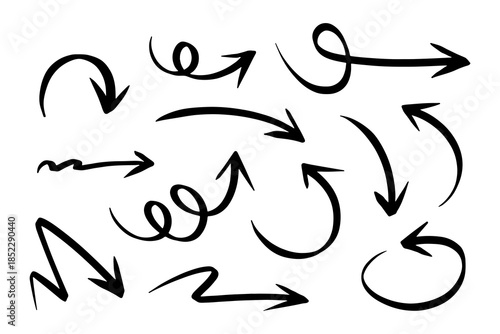 Set of hand drawn black arrows icons collection for business and design