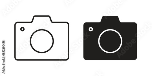 Camera icons for apps and print media. Editable stroke and flat icons