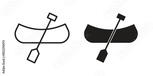 Canoe icons for apps and print media. Editable stroke and flat icons