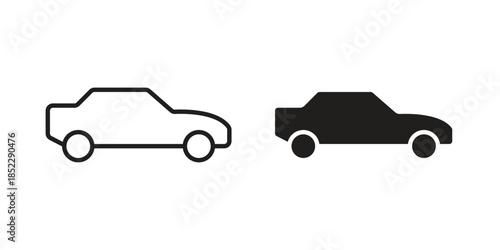 Car icons for apps and print media. Editable stroke and flat icons