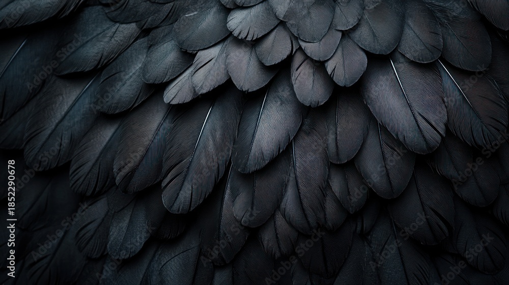 Fototapeta premium Close-up Macro Texture of Dark Black Bird Feathers
