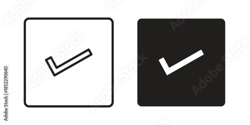 Checkmark icons for apps and print media. Editable stroke and flat icons
