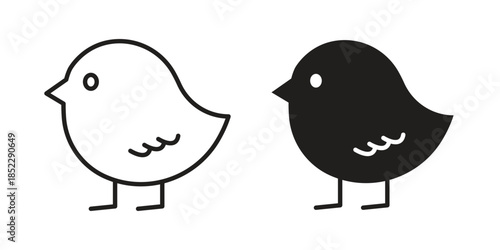 Chick icons for apps and print media. Editable stroke and flat icons