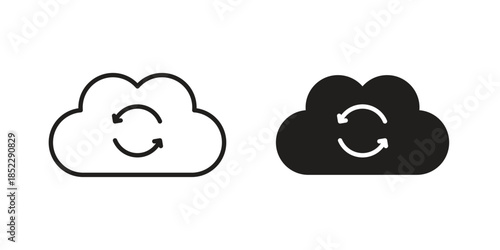 Cloud sync icons for apps and print media. Editable stroke and flat icons