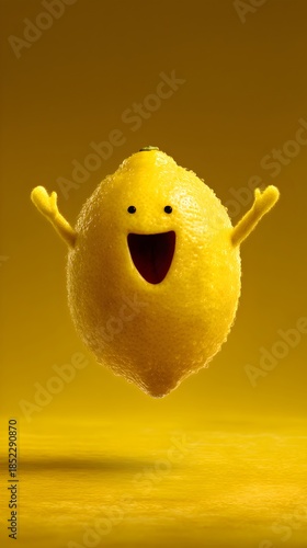Cheerful Lemon Portrait on Vintage Background