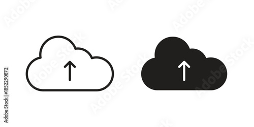Cloud upload icons for apps and print media. Editable stroke and flat icons