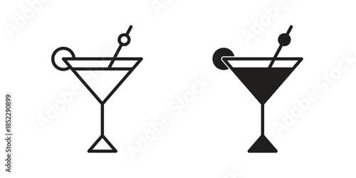 Cocktail icons for apps and print media. Editable stroke and flat icons