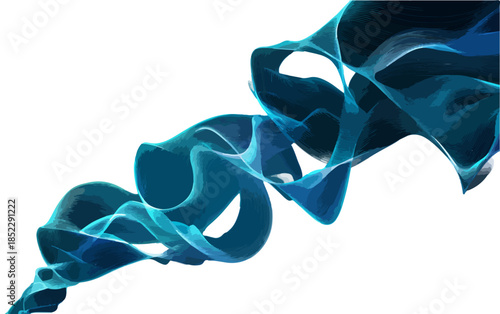 Abstrakcyjny, falujący, niebieski, dynamiczny kształt płynnej materii na białym tle, idealny do projektów cyfrowych.