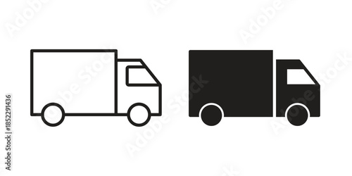 Delivery van icons for apps and print media. Editable stroke and flat icons