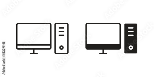 Desktop icons for apps and print media. Editable stroke and flat icons