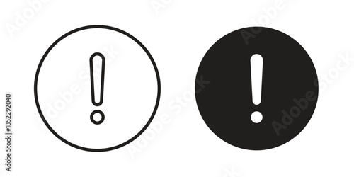 Exclamation button icons for apps and print media. Editable stroke and flat icons