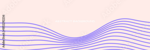 Abstract horizontal monochrome background with dynamic waves. Trendy vector illustration in style retro 60s, 70s. Beige and purple colors. suit for bussines, banners