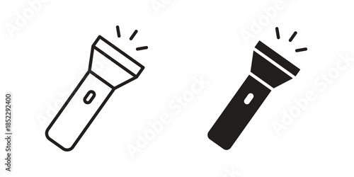 Flashlight icons for apps and print media. Editable stroke and flat icons