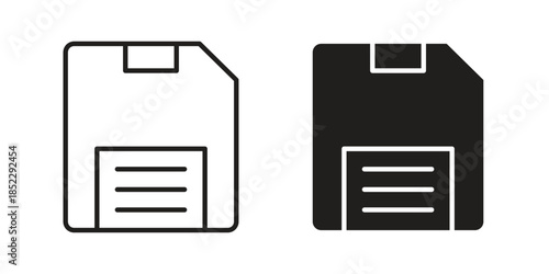 Floppy disk icons for apps and print media. Editable stroke and flat icons