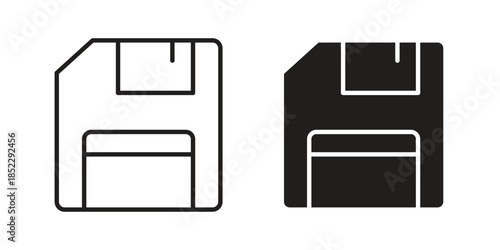 Floppy disk icons for apps and print media. Editable stroke and flat icons
