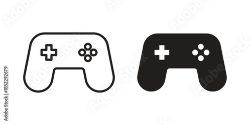 Gaming controller icons for apps and print media. Editable stroke and flat icons