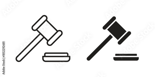 Gavel icons for apps and print media. Editable stroke and flat icons
