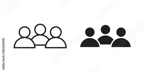 Group icons for apps and print media. Editable stroke and flat icons