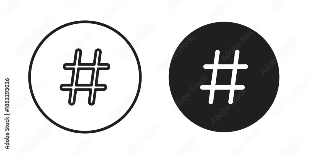 Obraz premium Hashtag icons for apps and print media. Editable stroke and flat icons