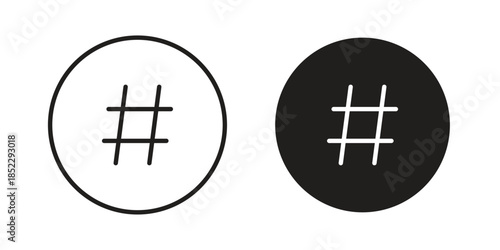 Hashtag icons for apps and print media. Editable stroke and flat icons