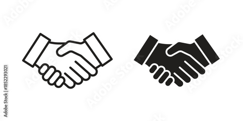 Handshake icons for apps and print media. Editable stroke and flat icons