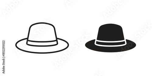 Hat icons for apps and print media. Editable stroke and flat icons