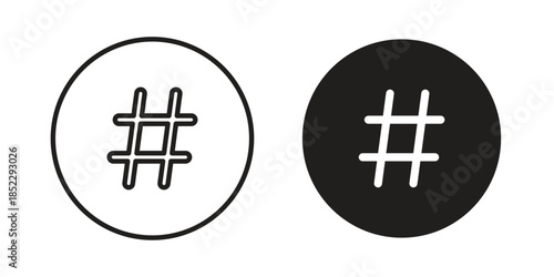Hashtag icons for apps and print media. Editable stroke and flat icons