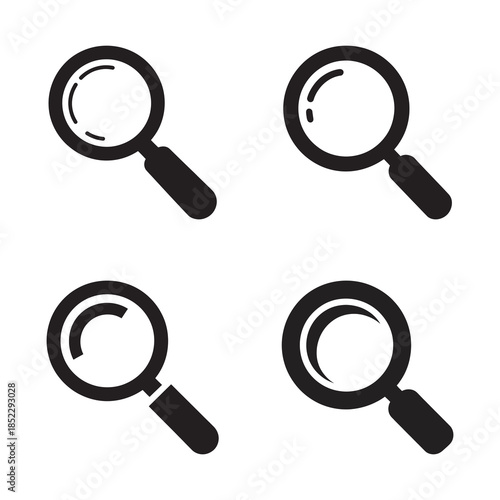 A collection of four black magnifying glass icons for search and zoom functionality