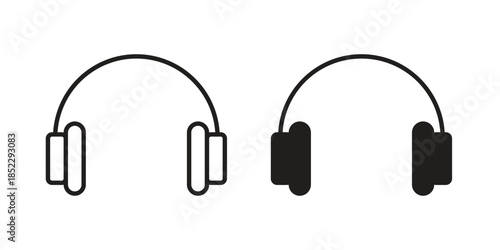 Headphones icons for apps and print media. Editable stroke and flat icons