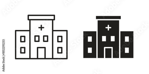 Hospital icons for apps and print media. Editable stroke and flat icons