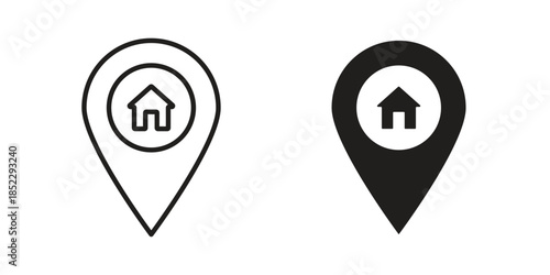 Home location icons for apps and print media. Editable stroke and flat icons