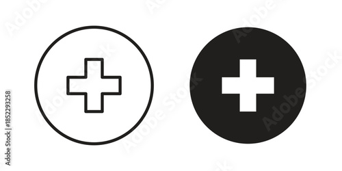Hospital sign icons for apps and print media. Editable stroke and flat icons