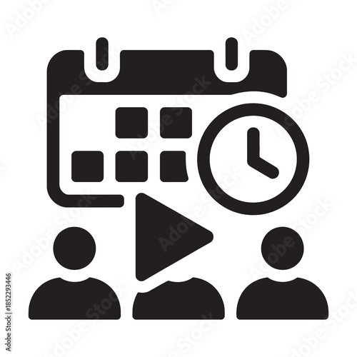 A digital icon representing a scheduled online meeting or webinar with multiple participants