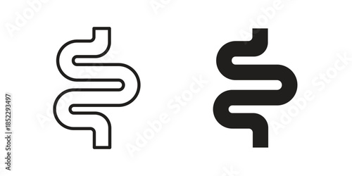 Intestine icons for apps and print media. Editable stroke and flat icons