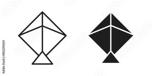 Kite icons for apps and print media. Editable stroke and flat icons