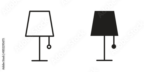 Lamp icons for apps and print media. Editable stroke and flat icons