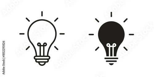 Lightbulb icons for apps and print media. Editable stroke and flat icons