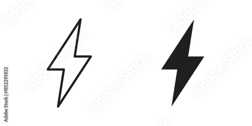 Lightning bolt icons for apps and print media. Editable stroke and flat icons