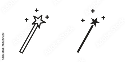Magic wand icons for apps and print media. Editable stroke and flat icons