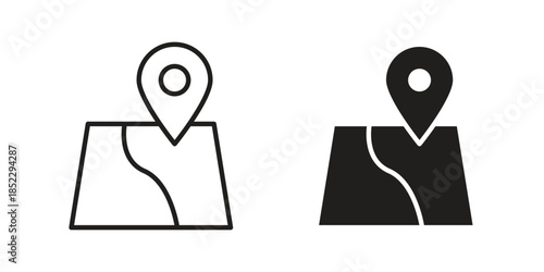 Map icons for apps and print media. Editable stroke and flat icons