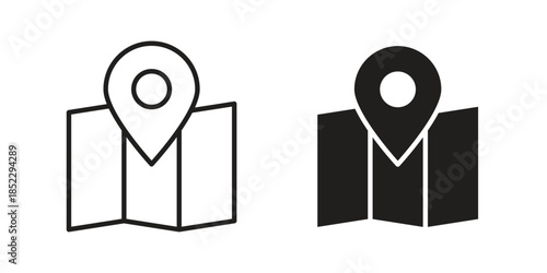 Map icons for apps and print media. Editable stroke and flat icons